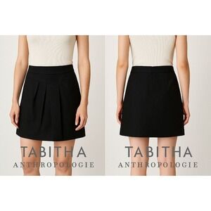 Tabitha‎ Anthropologie Mini Skirt Sz 8 Black Cotton Pleated Office School Wear